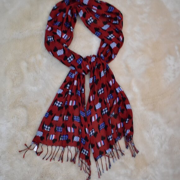 Talbots Red Scotty Dog Fringe Scarf 80x20 Holiday Festive Viscose Wrap - Picture 6 of 6